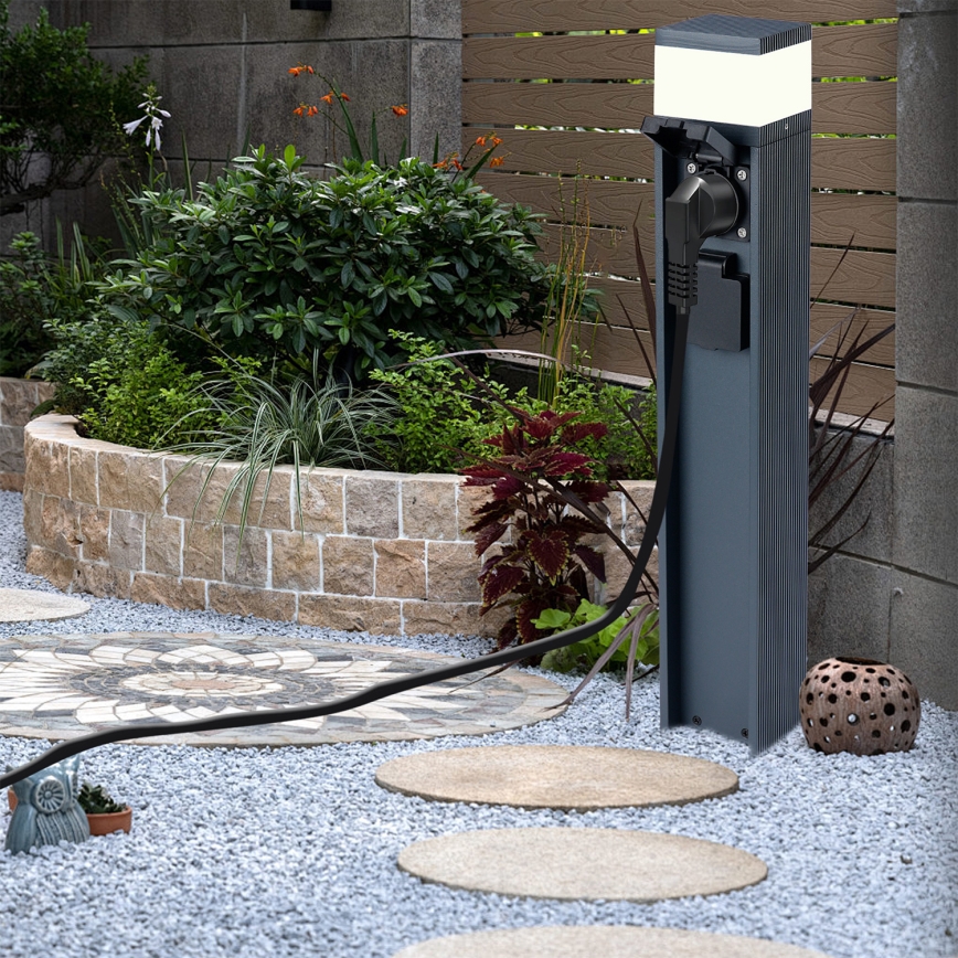 Brilagi - Außenleuchte PILLAR mit 2 SCHUKO‑Steckdosen, 1x G9/11W/230V, IP44, Anthrazit