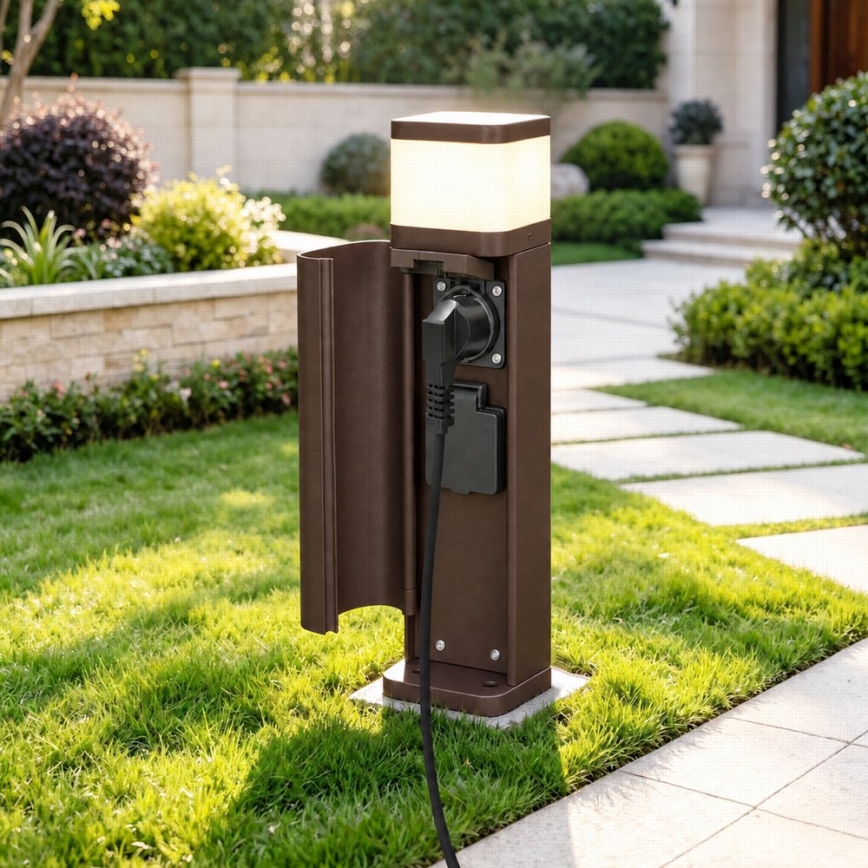 BRILAGI - Außenleuchte mit 2 SCHUKO-Steckdosen PILLAR 1xG9/11W/230V IP44 braun