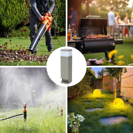 BRILAGI - Außenleuchte mit 2 SCHUKO-Steckdosen PILLAR 1xG9/11W/230V IP44 grau