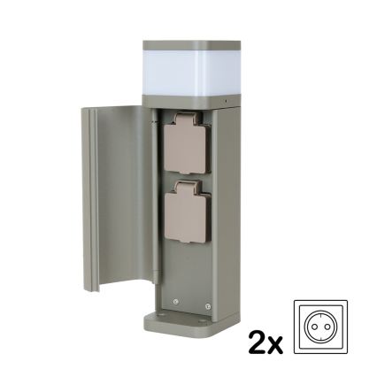 BRILAGI - Außenleuchte mit 2 SCHUKO-Steckdosen PILLAR 1xG9/11W/230V IP44 grau