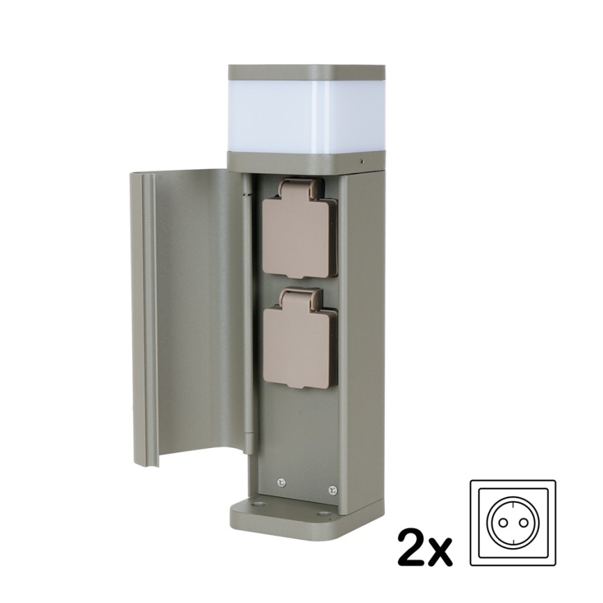 BRILAGI - Außenleuchte mit 2 SCHUKO-Steckdosen PILLAR 1xG9/11W/230V IP44 grau