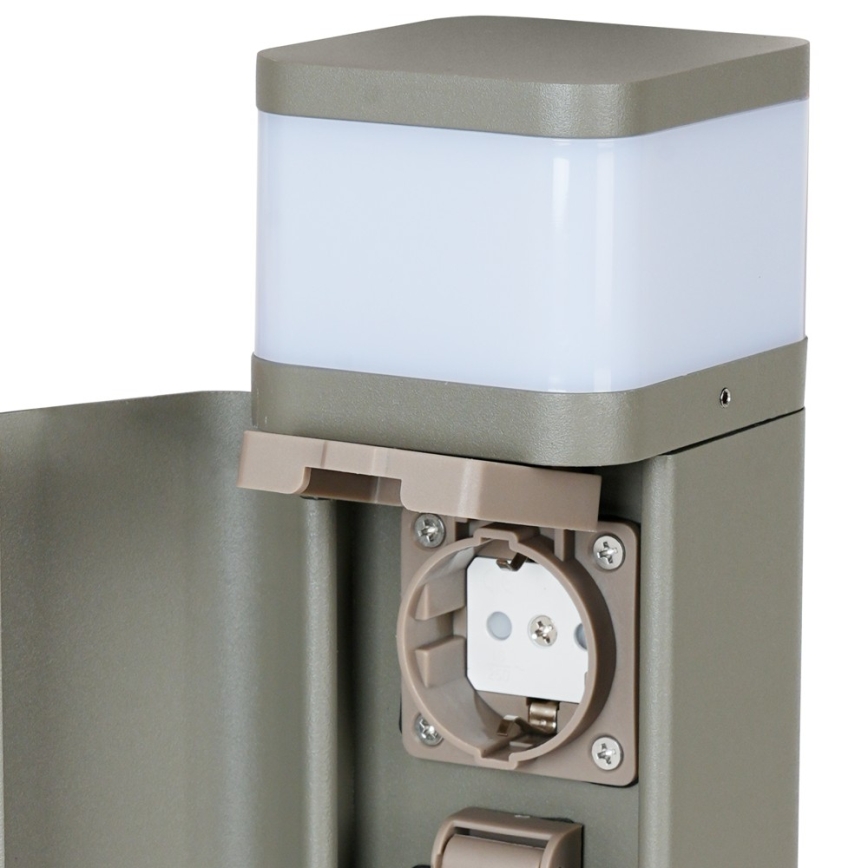 BRILAGI - Außenleuchte mit 2 SCHUKO-Steckdosen PILLAR 1xG9/11W/230V IP44 grau