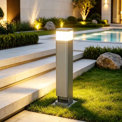 BRILAGI - Außenleuchte mit 2 SCHUKO-Steckdosen PILLAR 1xG9/11W/230V IP44 grau