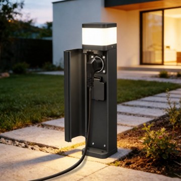 BRILAGI - Außenleuchte mit 2 Steckdosen SCHUKO PILLAR 1xG9/11W/230V IP44 schwarz