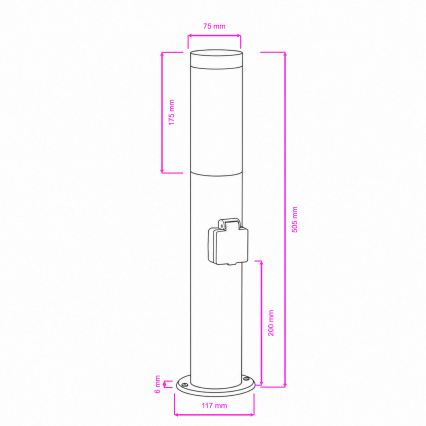 BRILAGI - Außenleuchte mit integrierter Steckdose ELIA 1x E27/20 W/230 V IP44 50 cm mattchrom