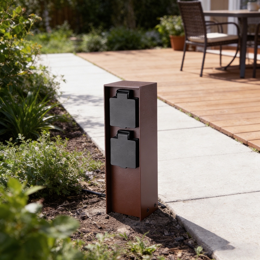 Brilagi - Außensteckdosensäule PILLAR 2Z SCHUKO 230V IP44 braun