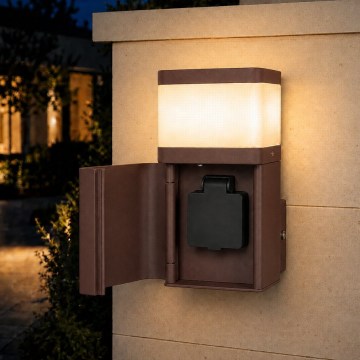BRILAGI - Außenwandleuchte mit SCHUKO-Steckdose PILLAR 1xG9/11W/230V IP44 braun
