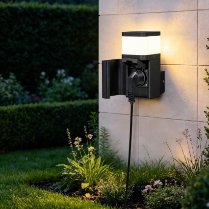 BRILAGI - Außenwandleuchte mit SCHUKO-Steckdose PILLAR 1xG9/11W/230V IP44 schwarz