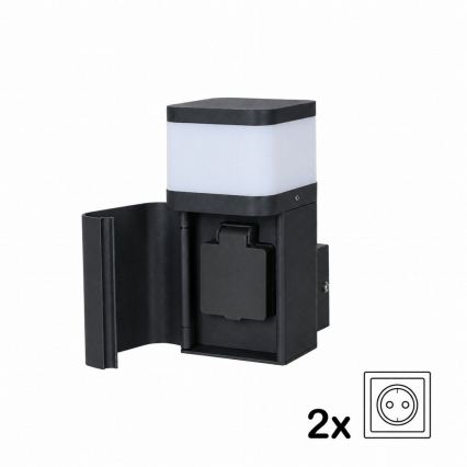 BRILAGI - Außenwandleuchte mit SCHUKO-Steckdose PILLAR 1xG9/11W/230V IP44 schwarz