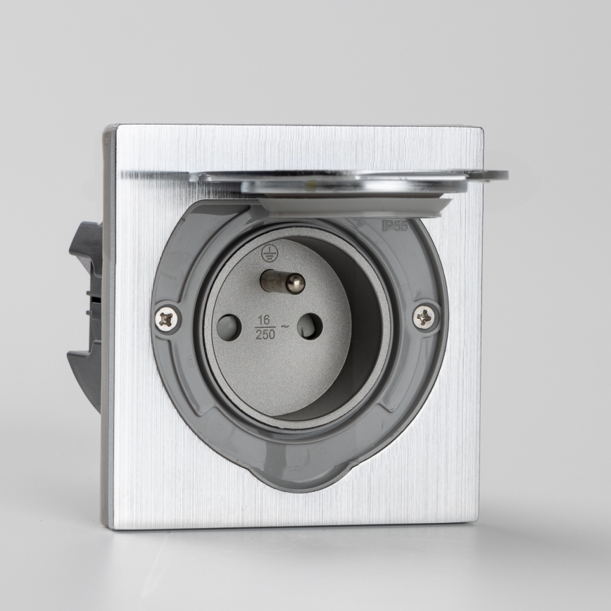 Brilagi - Boden-Einbausteckdose für den Outdoor-Bereich IP55 matt Chrom quadratisch