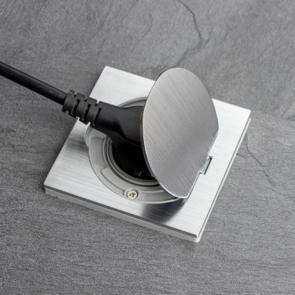 Brilagi - Boden-Einbausteckdose für den Outdoor-Bereich IP55 matt Chrom quadratisch