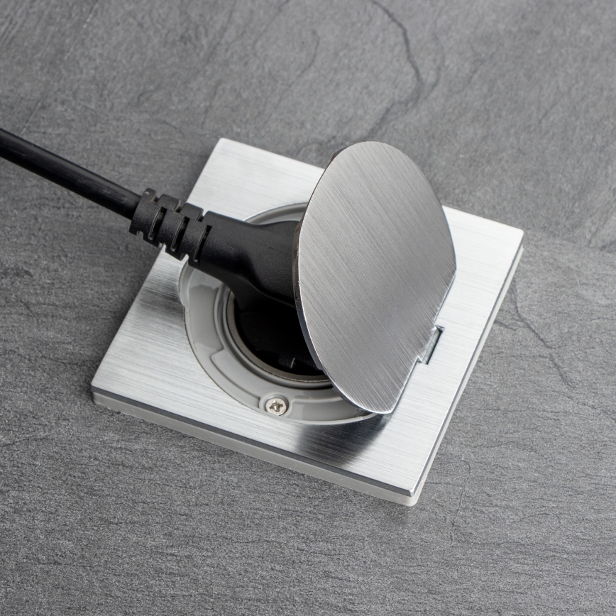 Brilagi - Boden-Einbausteckdose für den Outdoor-Bereich IP55 matt Chrom quadratisch