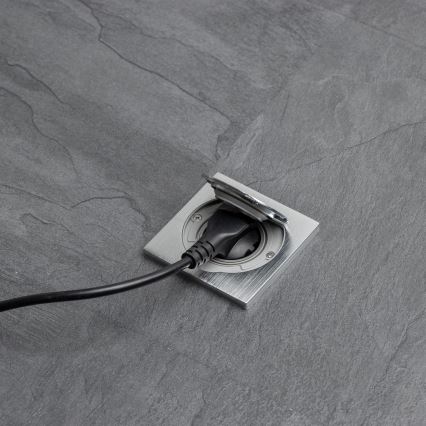 Brilagi - Boden-Einbausteckdose für den Outdoor-Bereich IP55 matt Chrom quadratisch