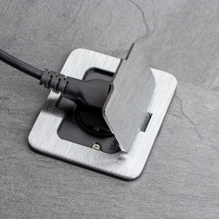 Brilagi - Boden-Einbausteckdose für den Außenbereich IP55 matt Chrom rechteckig