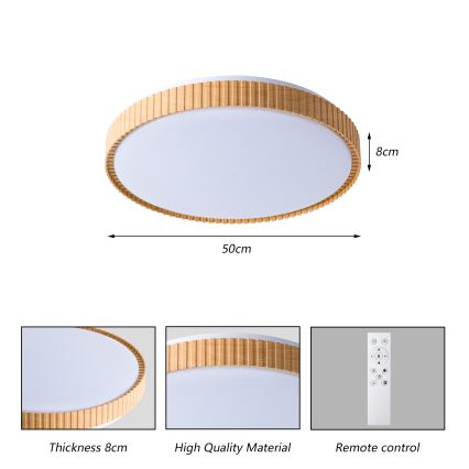 Brilagi - dimmbare LED-Deckenleuchte CORVO LED/72W/230V 3000-6000K Holzoptik Ø 50 cm + Fernbedienung