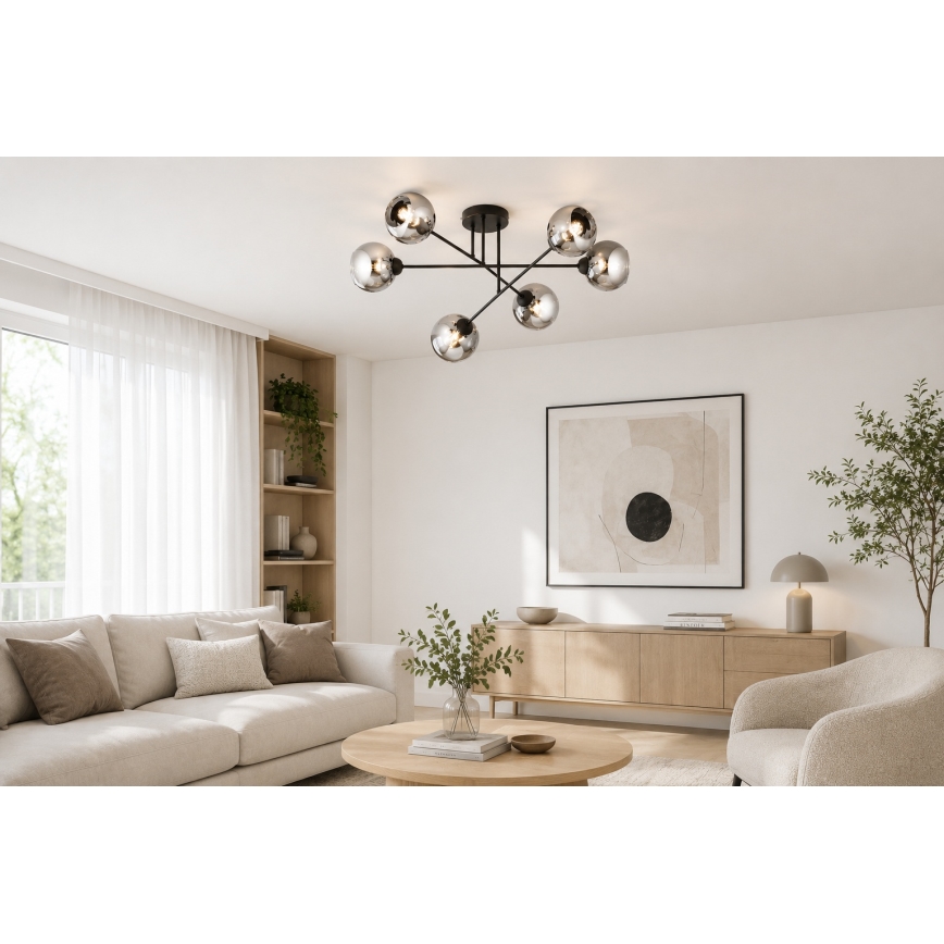 BRILAGI - Deckenanbauleuchte DIOR 6xE27/60W/230V schwarz/rauchgrau