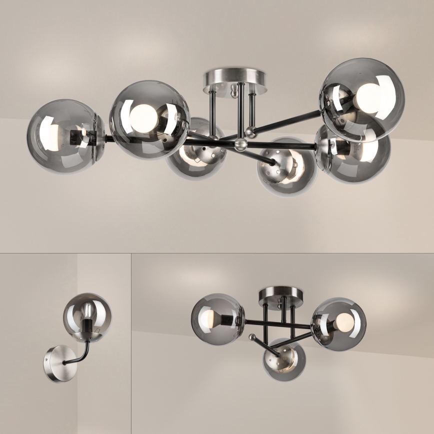 Brilagi - Deckenleuchte MALIVA 6xE14/15W/230V mattchrom/rauchglas