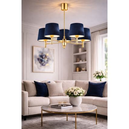 Brilagi - Deckenleuchte mit Stange MONTE 5xE27/15W/230V blau/gold