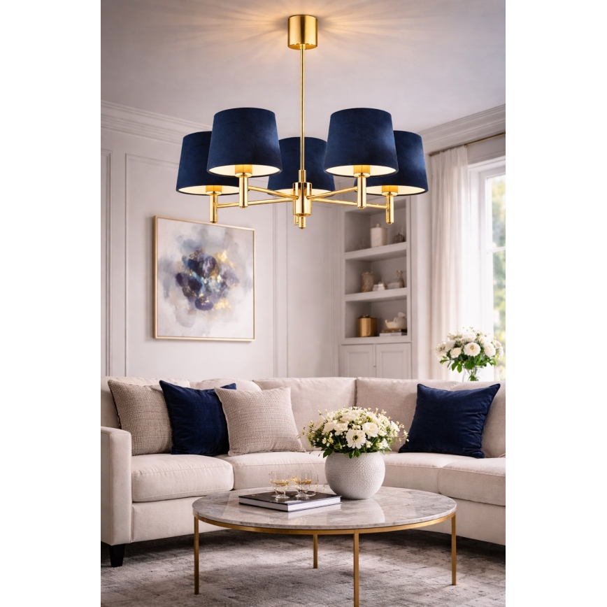 Brilagi - Deckenleuchte mit Stange MONTE 5xE27/15W/230V blau/gold