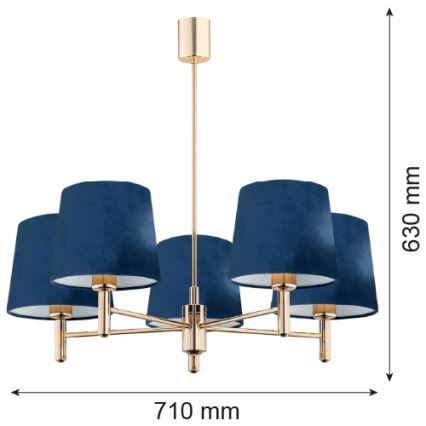 Brilagi - Deckenleuchte mit Stange MONTE 5xE27/15W/230V blau/gold
