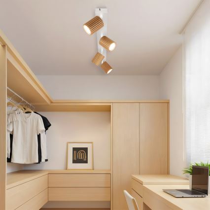 Brilagi - Deckenstrahler MODERN WOOD 4xGU10/8W/230V Gummibaumholz/weiß