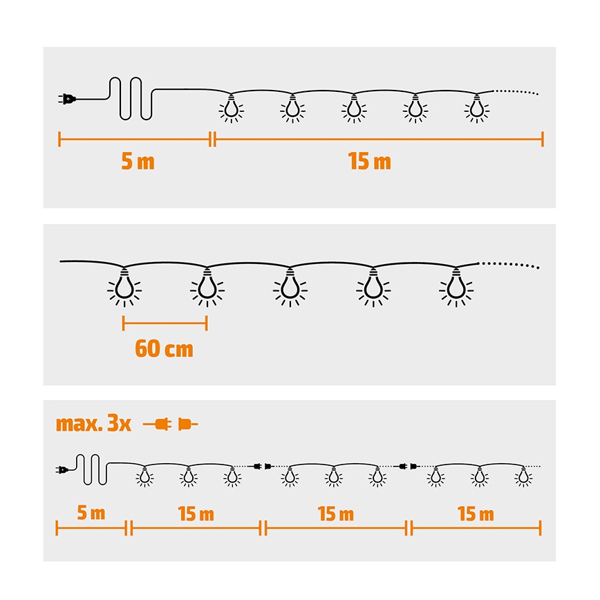 Brilagi - Dekorative LED-Lichterkette für den Außenbereich GARLAND 25xE12 20m weiß IP44 warmweiβ