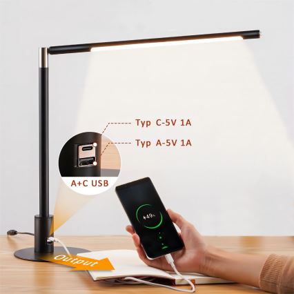 Brilagi - Dimmbare Touch-Tischlampe mit USB-Anschlüssen VARIO LED/7W/230V 3000-6500K CRI 96 schwarz