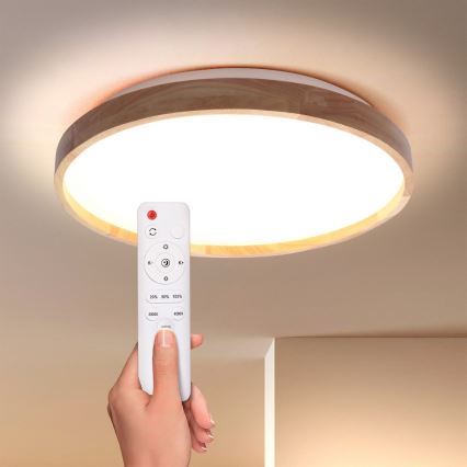 Brilagi - Dimmbare LED-Deckenleuchte ALSON LED/48W/230V 3000-6500K Eiche d 39,5 cm + Fernbedienung