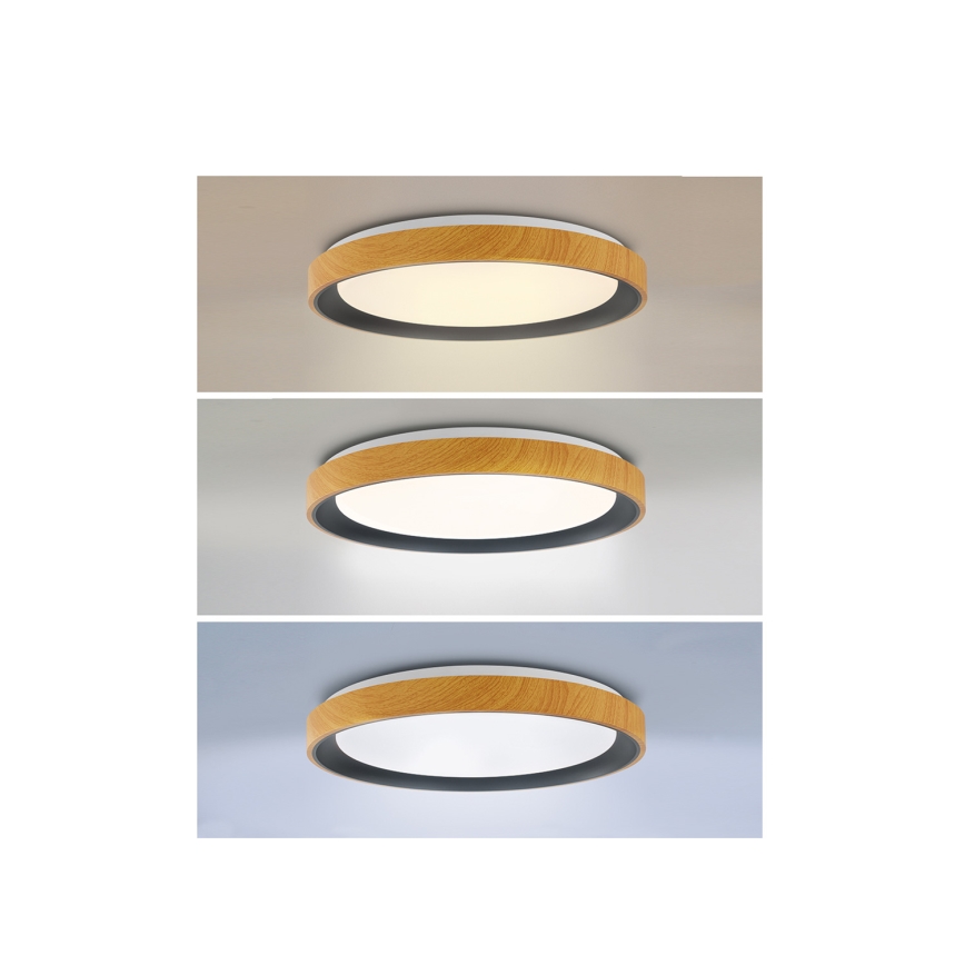 Brilagi - LED dimmbar Deckenleuchte FLOCO LED/48 W/230 V 3000–6500 K Ø 40 cm Holzdekor/Schwarz + Fernbedienung
