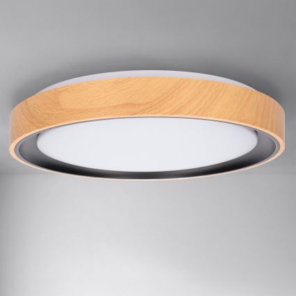 Brilagi - LED dimmbar Deckenleuchte FLOCO LED/48 W/230 V 3000–6500 K Ø 40 cm Holzdekor/Schwarz + Fernbedienung