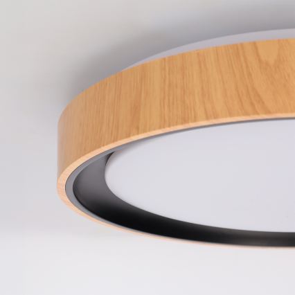 Brilagi - LED dimmbar Deckenleuchte FLOCO LED/48 W/230 V 3000–6500 K Ø 40 cm Holzdekor/Schwarz + Fernbedienung