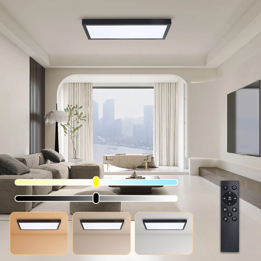 Brilagi - Dimmbare LED-Deckenleuchte für Badezimmer FRAME SMART LED/30W/230V 30x60 cm 3000-6000K  IP44 schwarz  + Fernbedienung