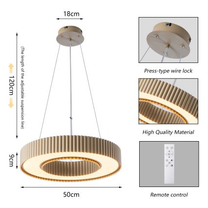 Brilagi - Dimmbarer LED-Pendelleuchter LUMIX an Kabel LED/48W/230V 3000-6000K Beige Ø 50 cm + Fernbedienung