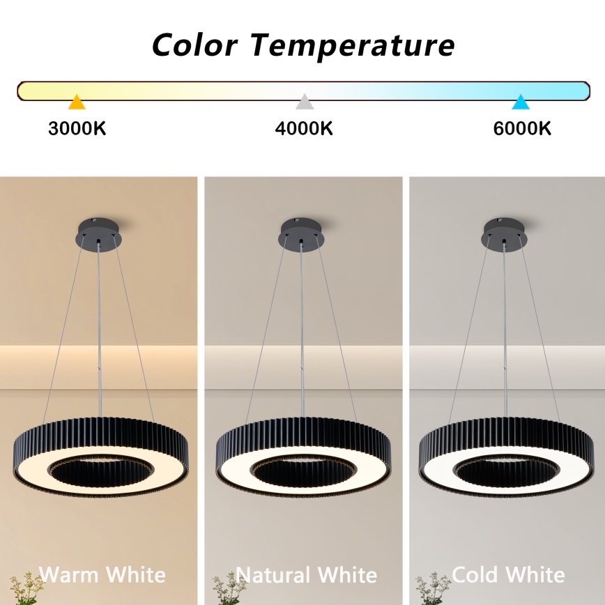 Brilagi - dimmbare LED-Pendelleuchte mit Seilaufhängung LUMIX LED/48W/230V 3000–6000K schwarz Ø 50 cm + Fernbedienung