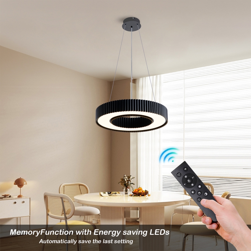 Brilagi - dimmbare LED-Pendelleuchte mit Seilaufhängung LUMIX LED/48W/230V 3000–6000K schwarz Ø 50 cm + Fernbedienung