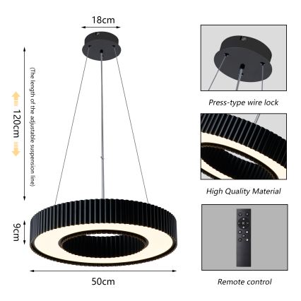 Brilagi - dimmbare LED-Pendelleuchte mit Seilaufhängung LUMIX LED/48W/230V 3000–6000K schwarz Ø 50 cm + Fernbedienung
