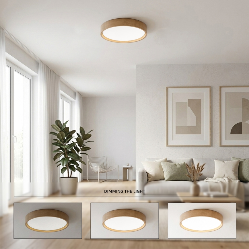 Brilagi - LED-dimmbare Deckenleuchte MANAROLA REMOTE LED/24W/230V 3000-6500K Ø 41 cm Eiche + Fernbedienung