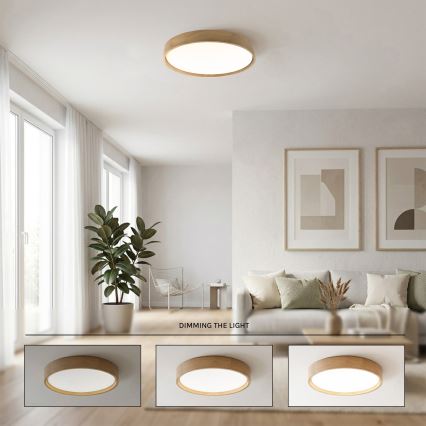 Brilagi - Dimmbare LED-Deckenleuchte MANAROLA REMOTE LED/36W/230V 3000-6500K Ø 51 cm Eiche + Fernbedienung