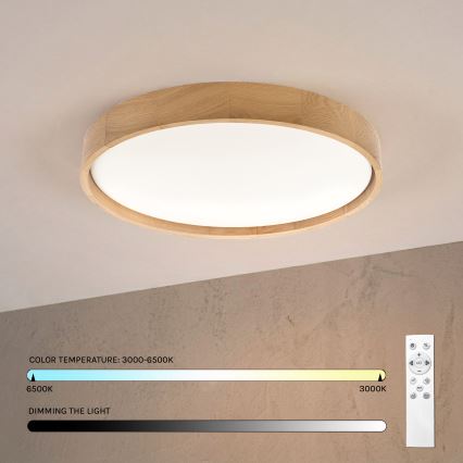 Brilagi - Dimmbare LED-Deckenleuchte MANAROLA REMOTE LED/36W/230V 3000-6500K Ø 51 cm Eiche + Fernbedienung