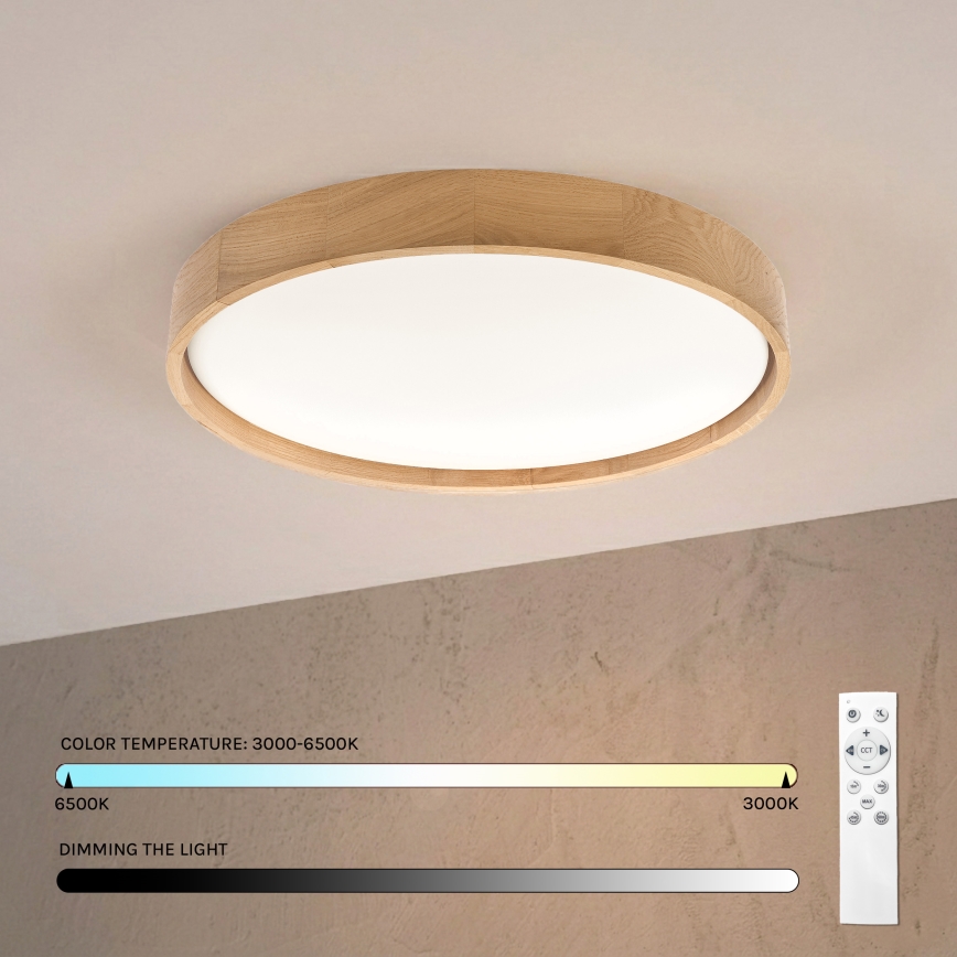 Brilagi - Dimmbare LED-Deckenleuchte MANAROLA REMOTE LED/36W/230V 3000-6500K Ø 51 cm Eiche + Fernbedienung