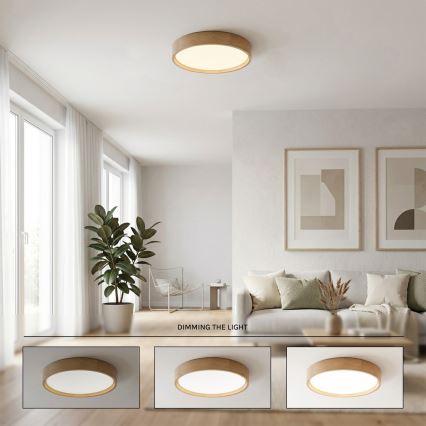Brilagi - LED-dimmbare Deckenleuchte MANAROLA SMART LED/24W/230V 3000-6000K Wi-Fi Tuya Beacon Durchmesser 41 cm Eiche + Fernbedienung