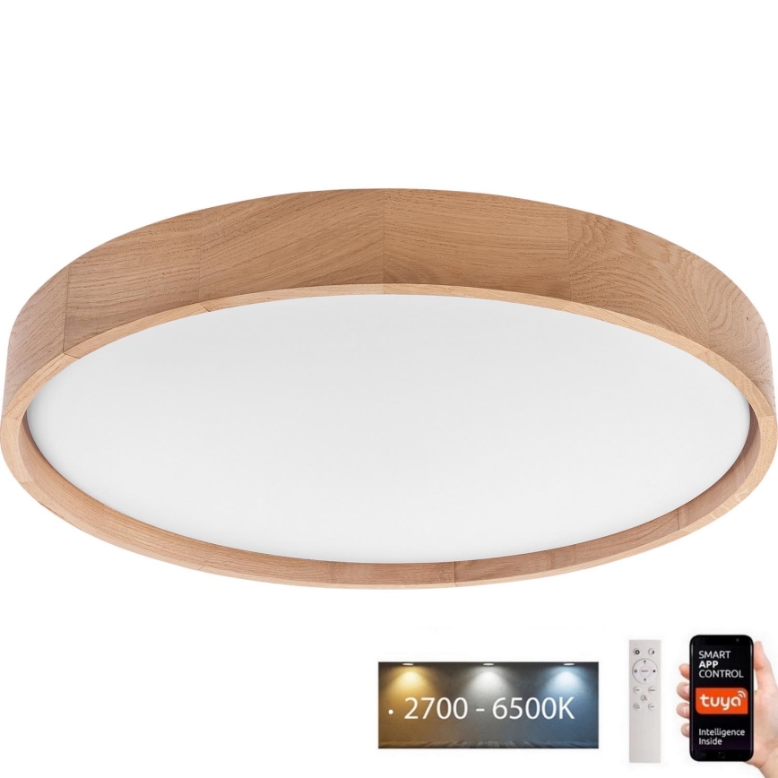 Brilagi - Dimmbare LED-Deckenleuchte MANAROLA SMART LED/36W/230V 2700-6500K Eiche d 51 cm Wi-Fi + Fernbedienung Tuya