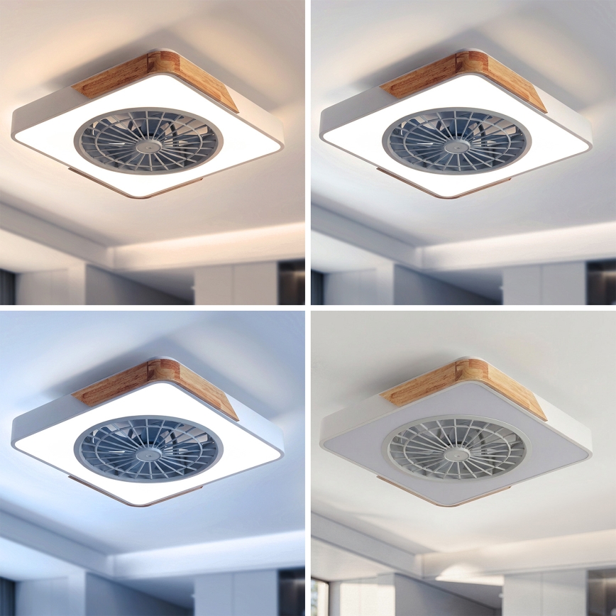 Brilagi - LED-dimmbare Deckenleuchte mit Ventilator LED/38W/230V 3000-6500K 3000-6500K 50x50 cm weiß/Eiche + Fernbedienung