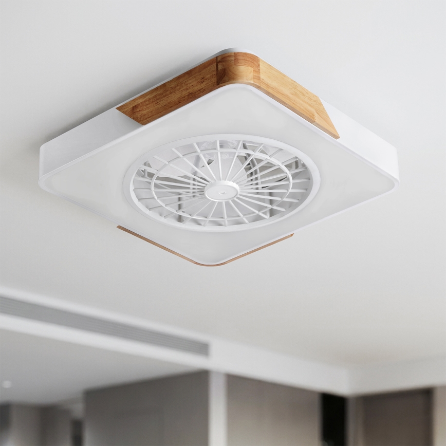 Brilagi - LED-dimmbare Deckenleuchte mit Ventilator LED/38W/230V 3000-6500K 3000-6500K 50x50 cm weiß/Eiche + Fernbedienung