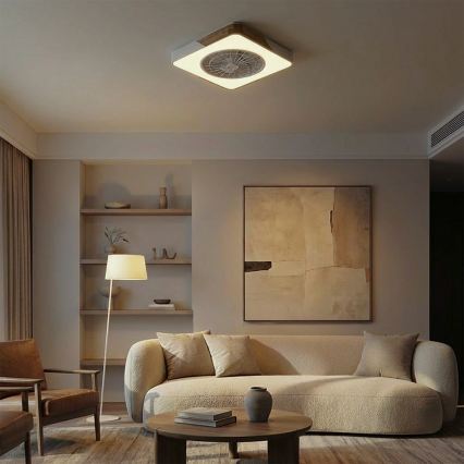 Brilagi - LED-dimmbare Deckenleuchte mit Ventilator LED/38W/230V 3000-6500K 3000-6500K 50x50 cm weiß/Eiche + Fernbedienung
