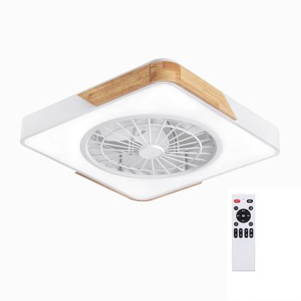 Brilagi - LED-dimmbare Deckenleuchte mit Ventilator LED/38W/230V 3000-6500K 3000-6500K 50x50 cm weiß/Eiche + Fernbedienung