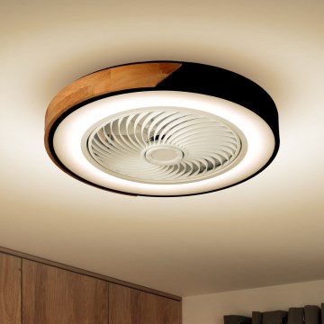 Brilagi - Dimmbare LED-Deckenleuchte mit Ventilator LED/30W/230V 3000-6500K schwarz/Eiche + Fernbedienung