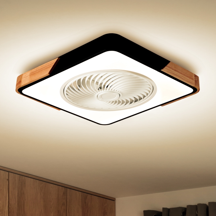 Brilagi - Dimmbare LED-Deckenleuchte mit Ventilator LED/30W/230V 3000-6500K schwarz/Eiche + Fernbedienung