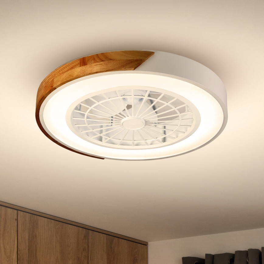 Brilagi - Dimmbare LED-Deckenleuchte mit Ventilator LED/30W/230V 3000-6500K weiß/Eiche + Fernbedienung