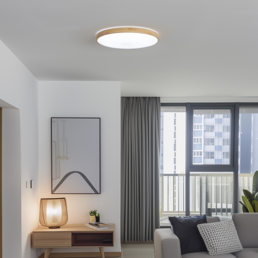 Brilagi - LED-dimmbare Deckenleuchte PINE LED/60W/230V Holz Ø 52 cm 3000-6500K + Fernbedienung